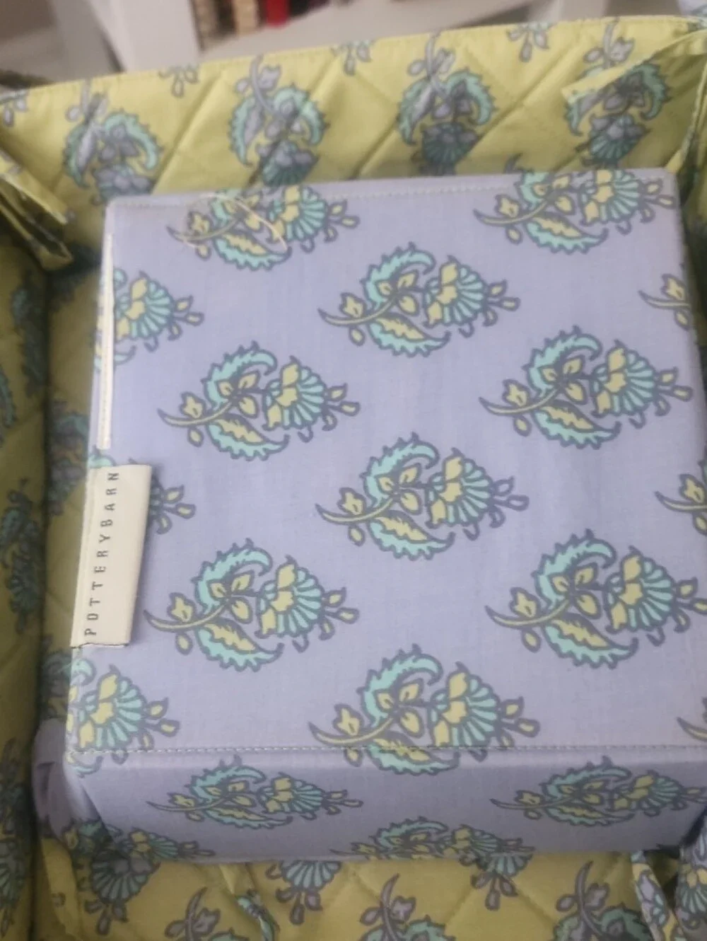Pottery Barn Quilted Floral Tie-Top Fabric Organizers - Yellow & Purple